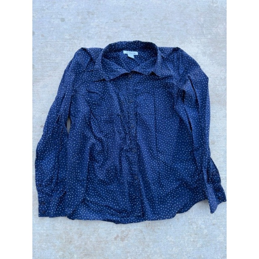 Liz Claiborne Womens Navy Blue Polka Dot 100% Cotton Button Shirt Size Large